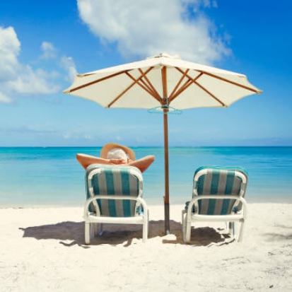 relaxing on sunbed